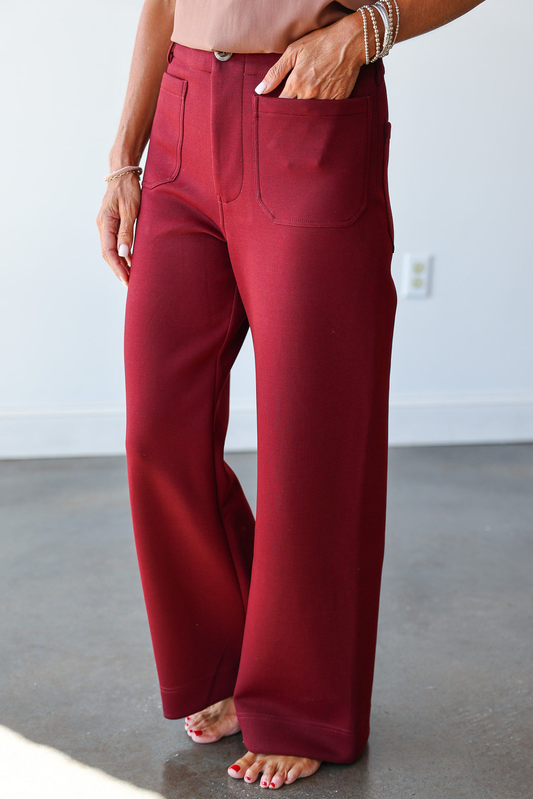 Front Pocket Pants - Burgundy