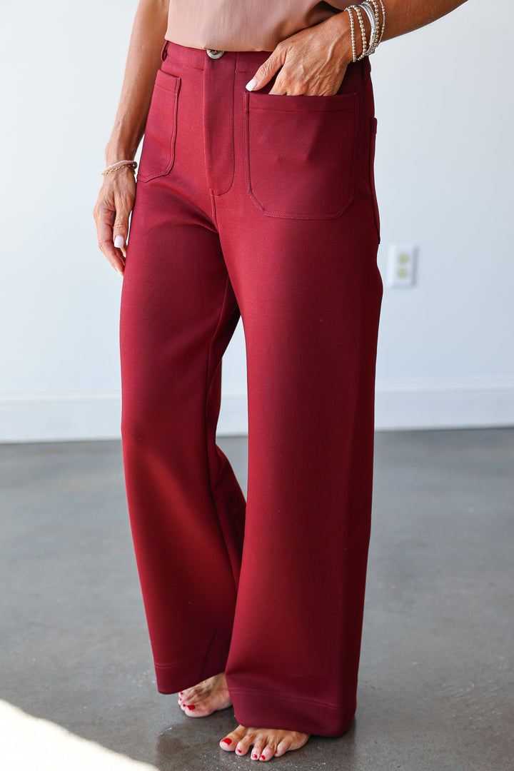Front Pocket Pants - Burgundy