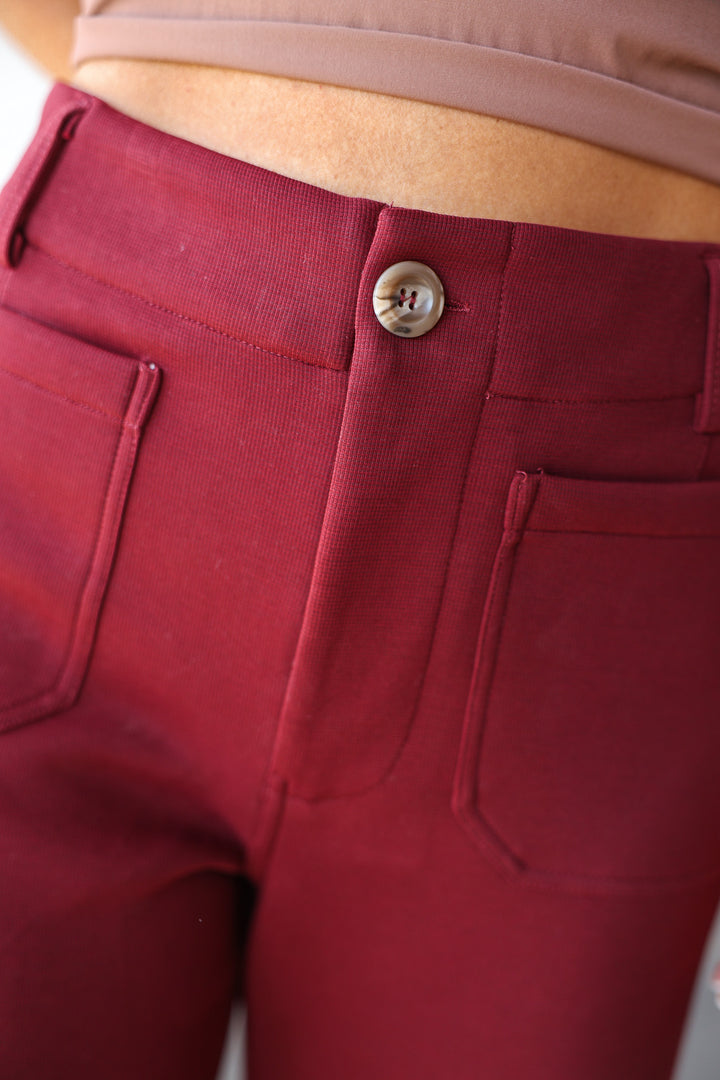 Front Pocket Pants - Burgundy