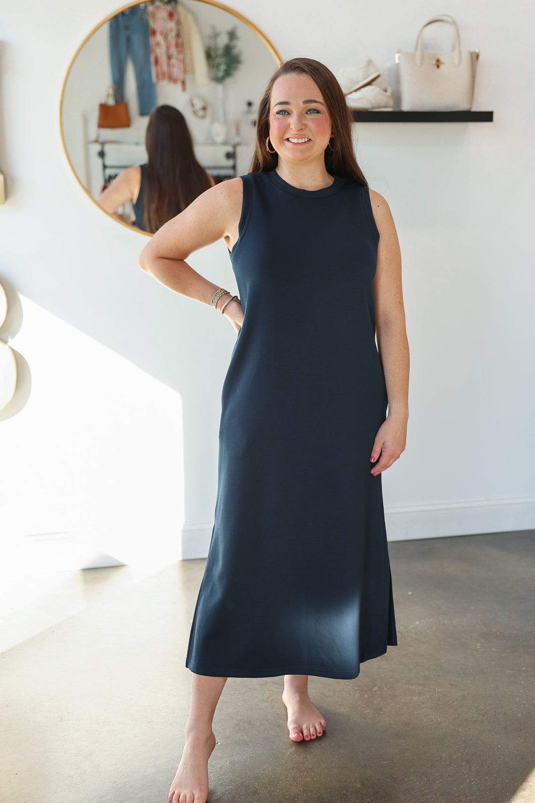 Contrast Trim Maxi Scuba Dress - Navy