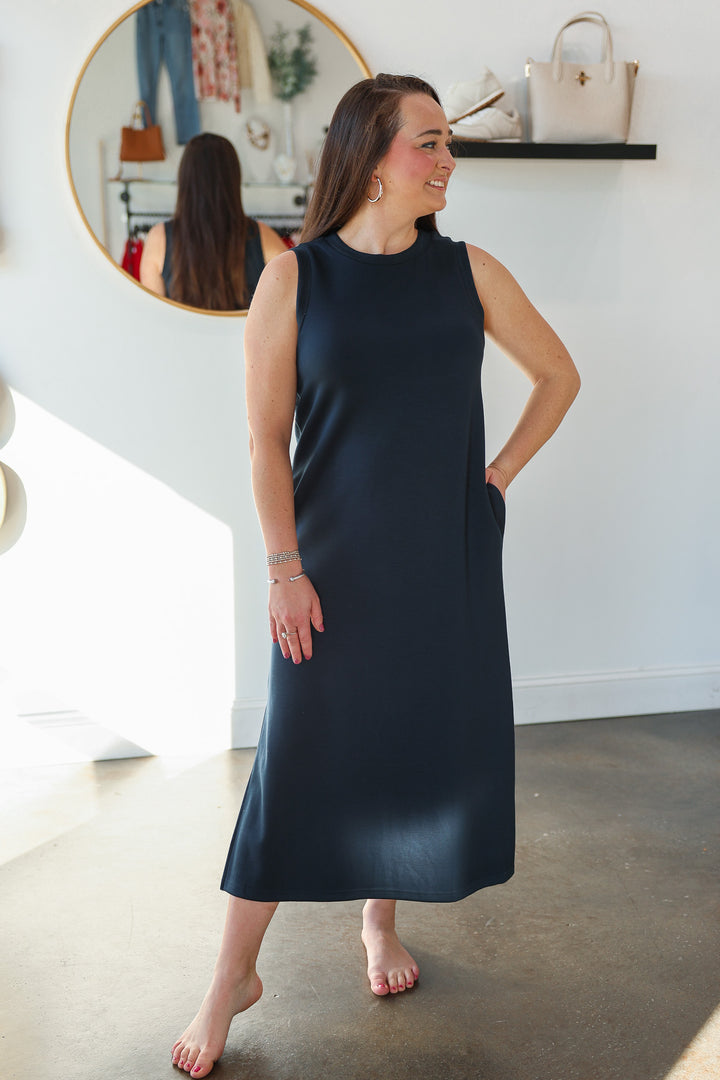 Contrast Trim Maxi Scuba Dress - Navy