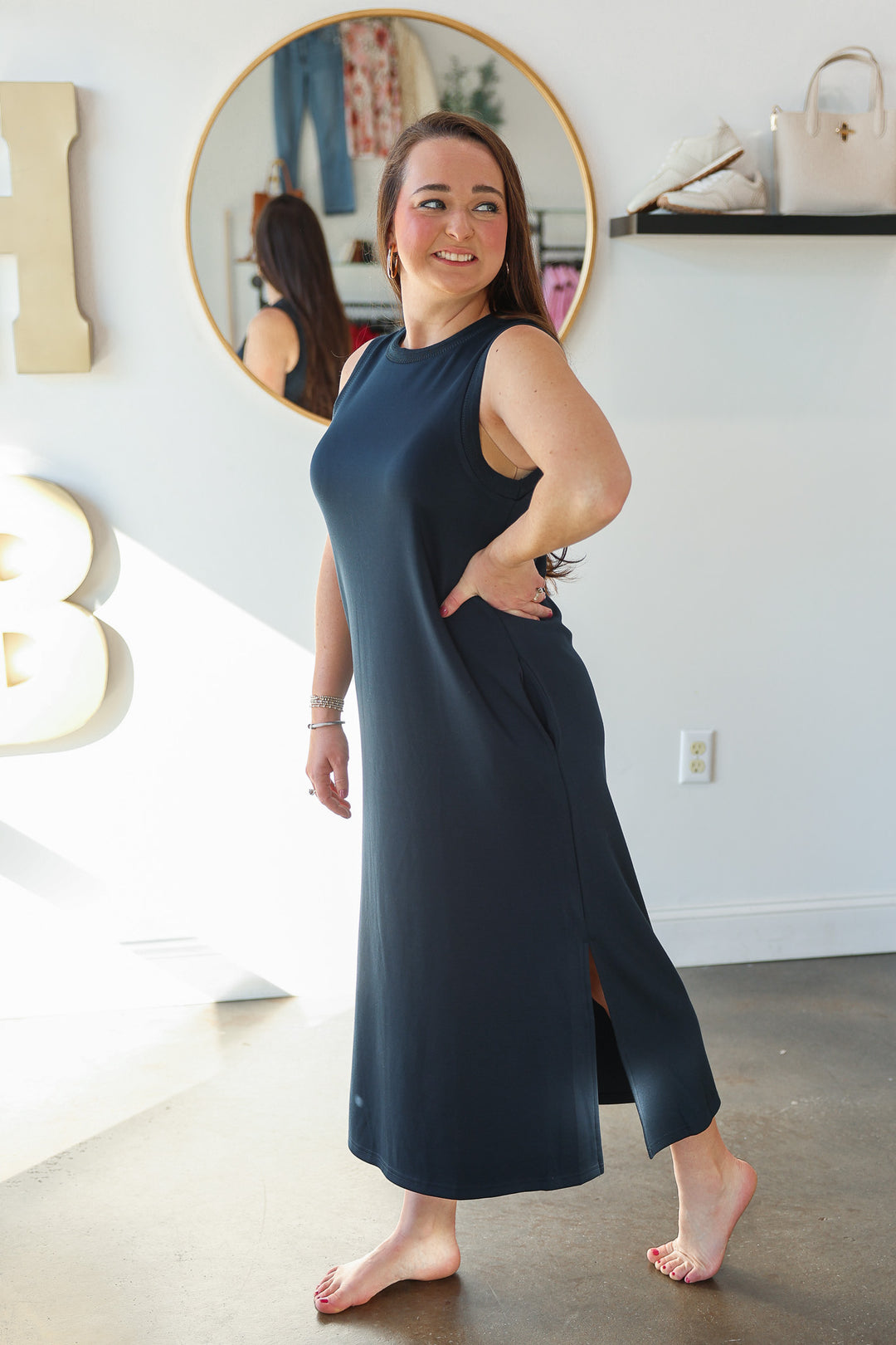 Contrast Trim Maxi Scuba Dress - Navy