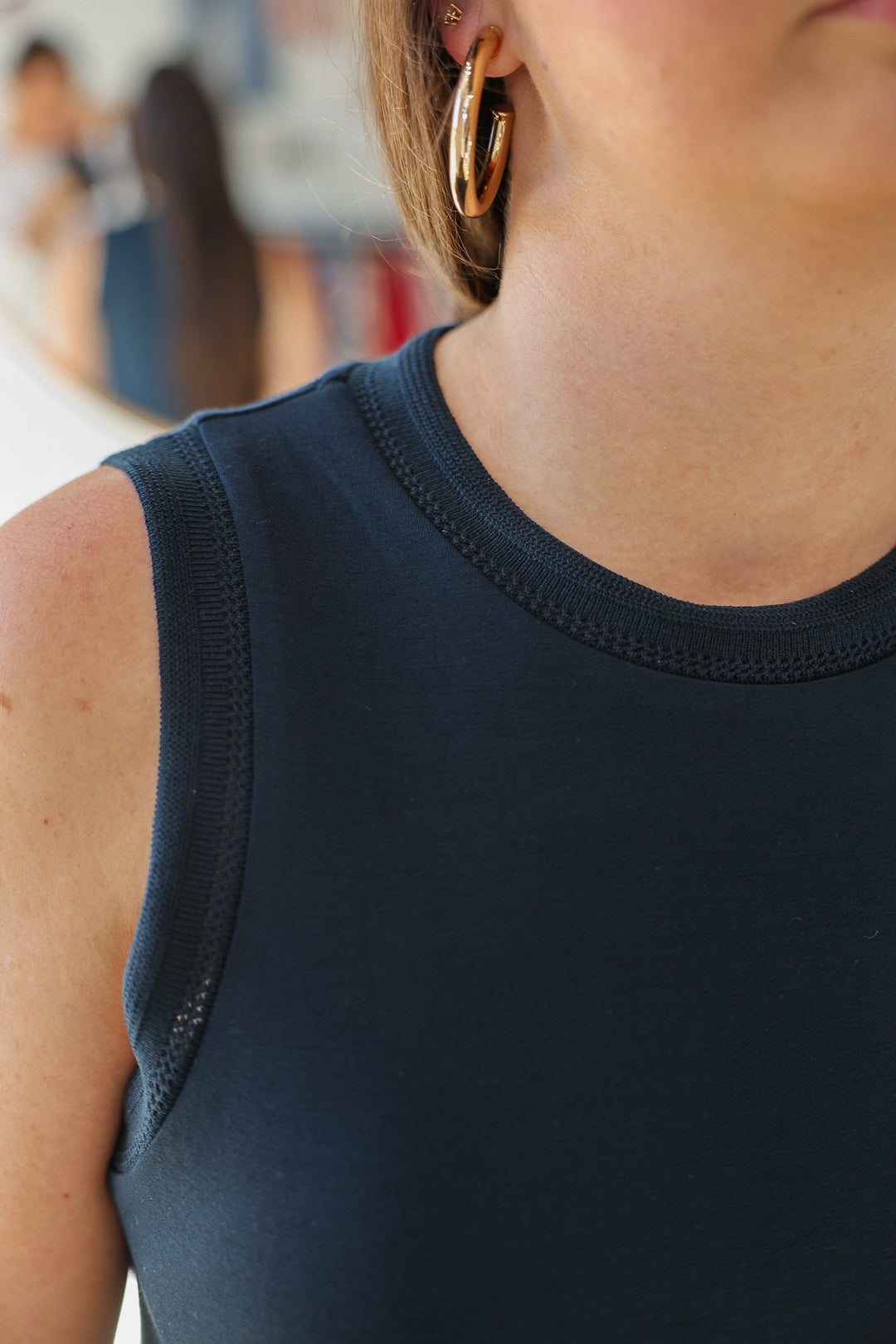 Contrast Trim Maxi Scuba Dress - Navy