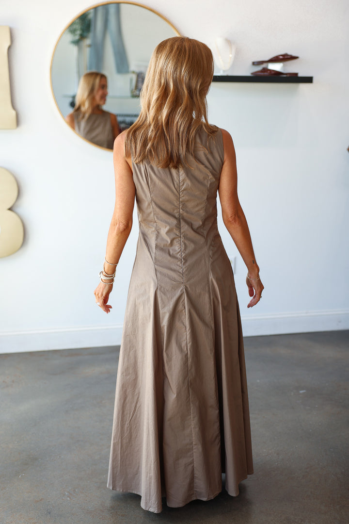 Pleated Front Midi Dress - Mocha