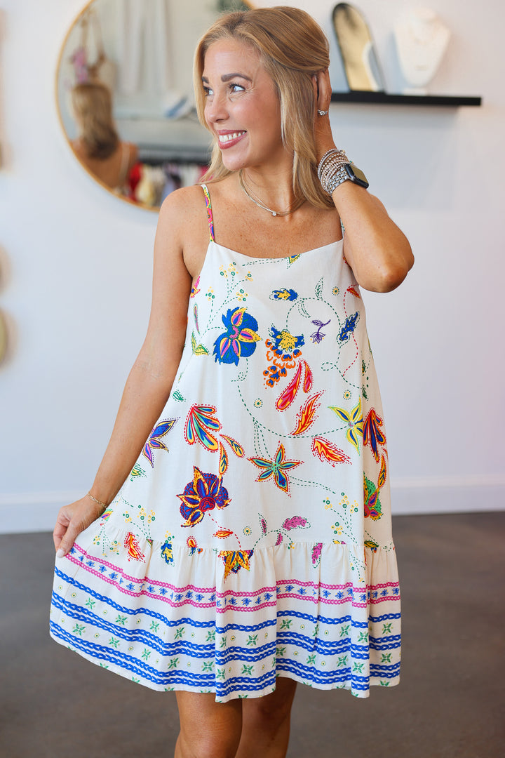 Ruffle Hem Printed Mini Dress