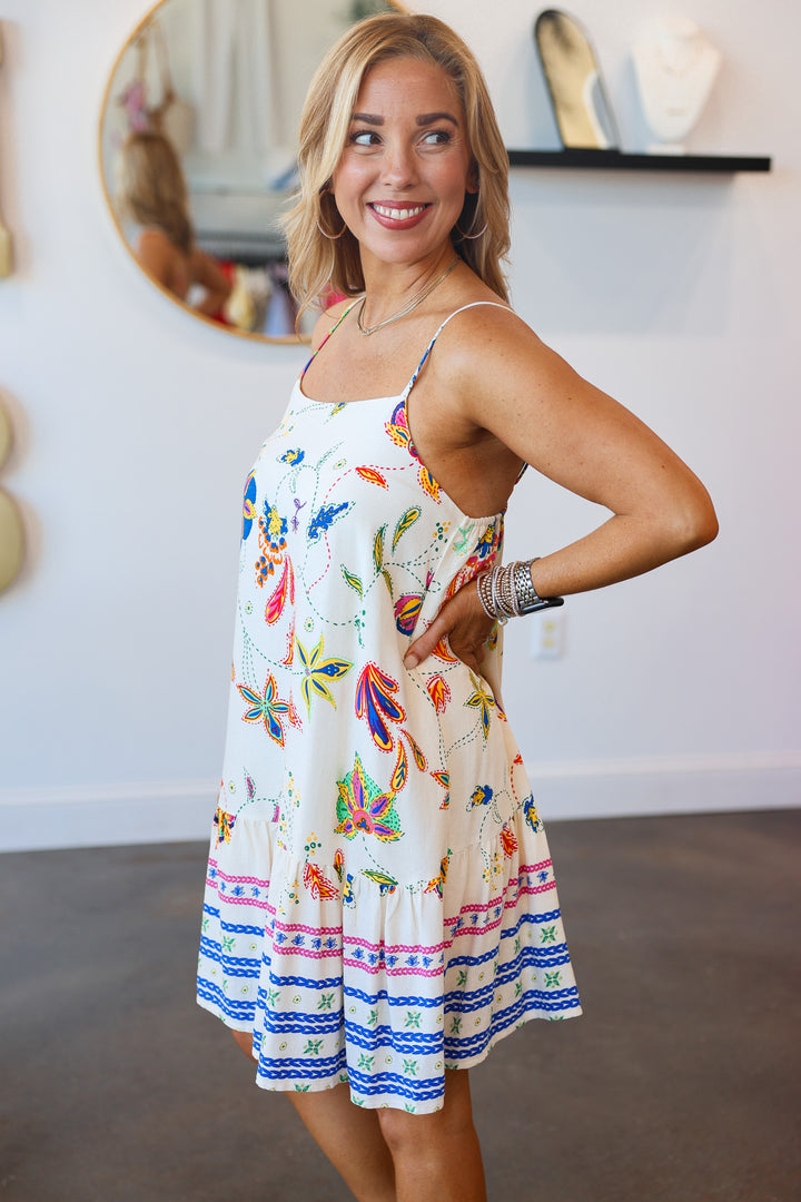 Ruffle Hem Printed Mini Dress