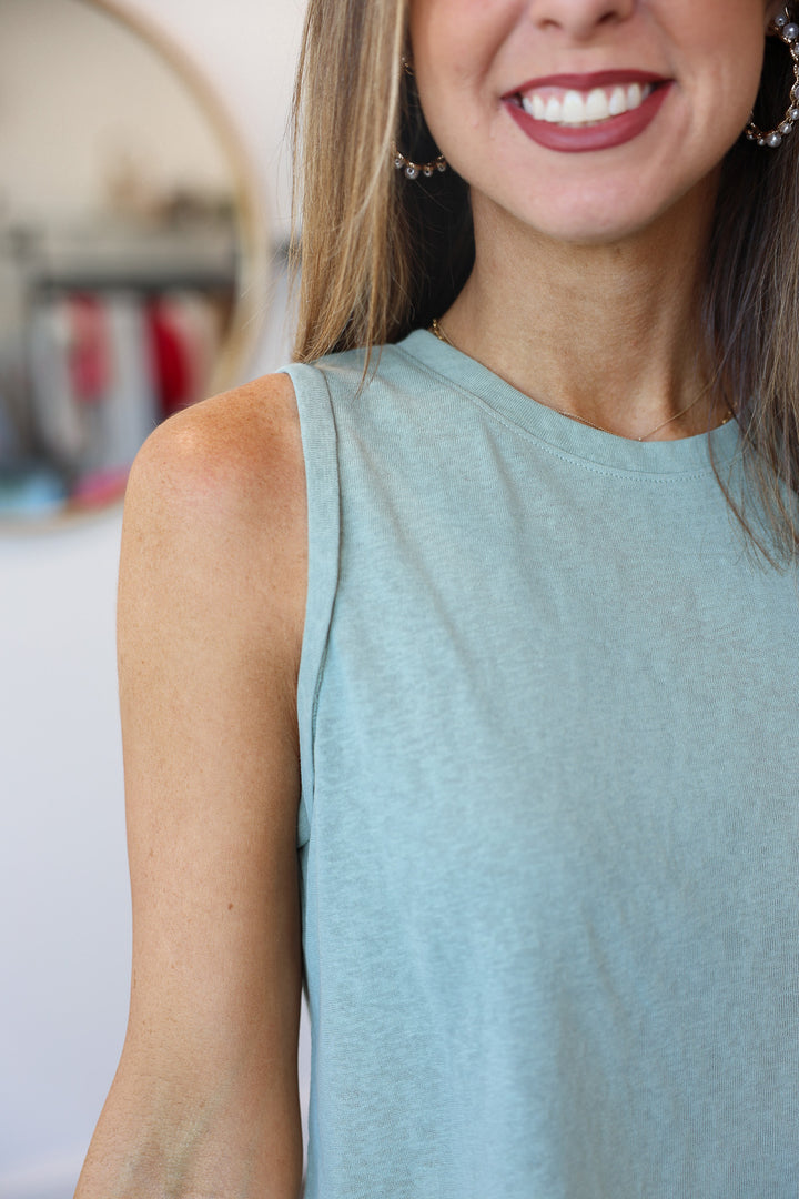 Rolled Sleeve Tank Top - Dark Sage