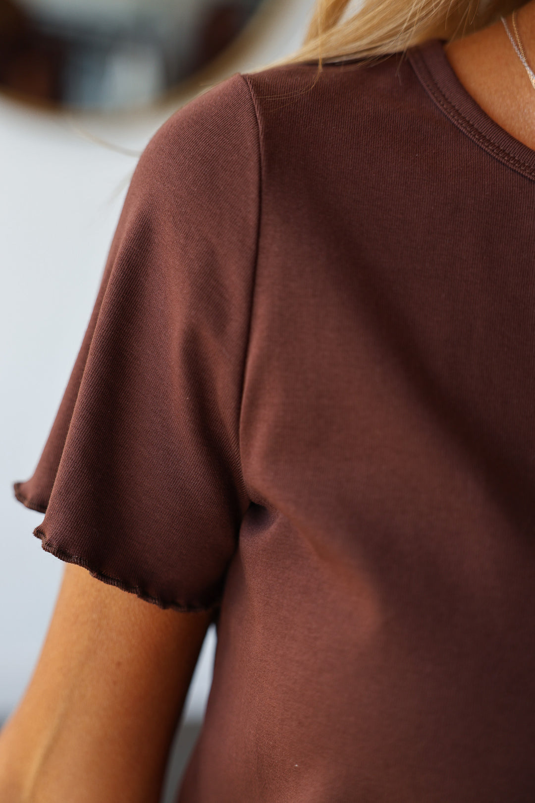 Ruffle Trim Tee - Brown