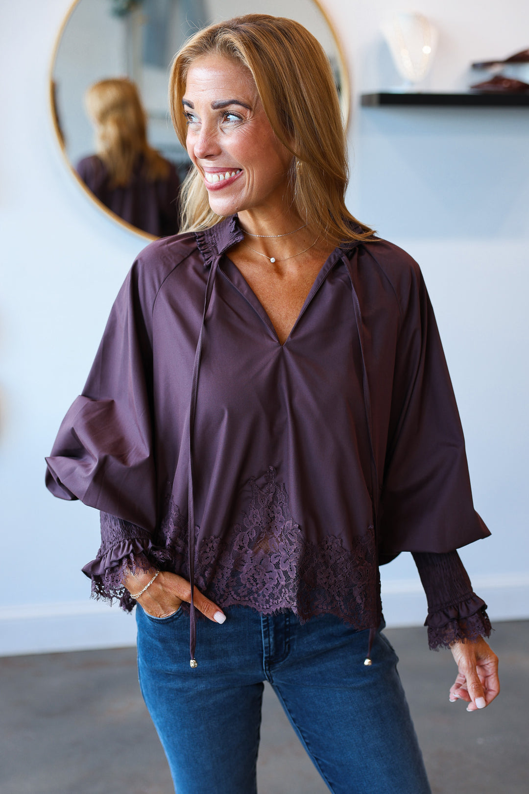 Lace Hem Top - Chocolate