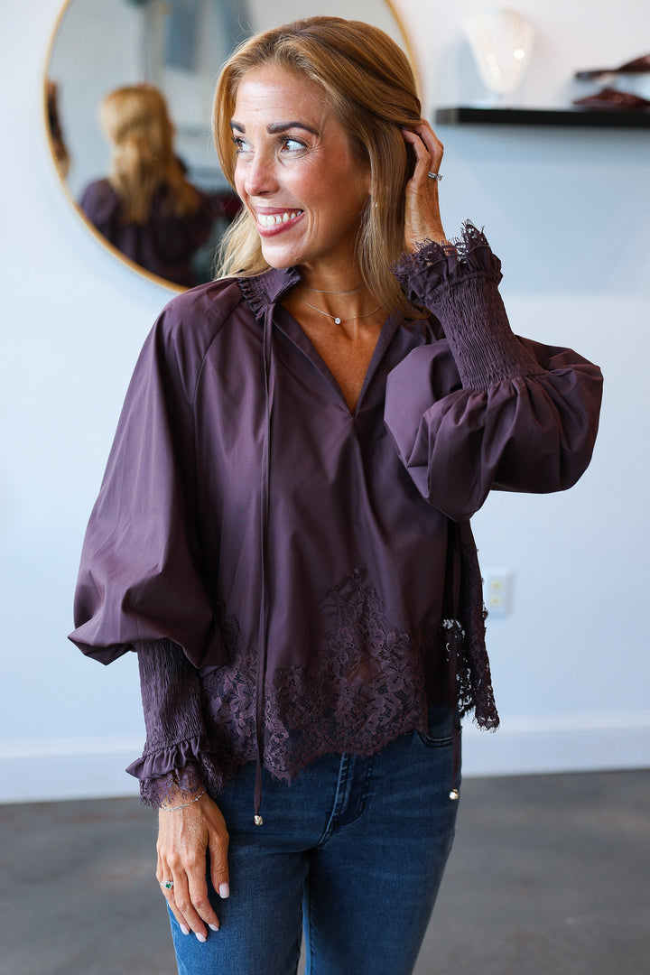Lace Hem Top - Chocolate