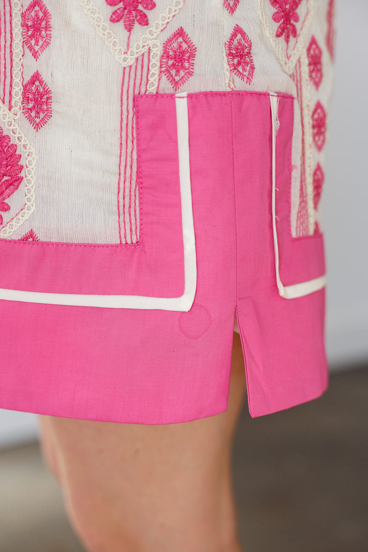 Embroidered Shift Dress - Pink
