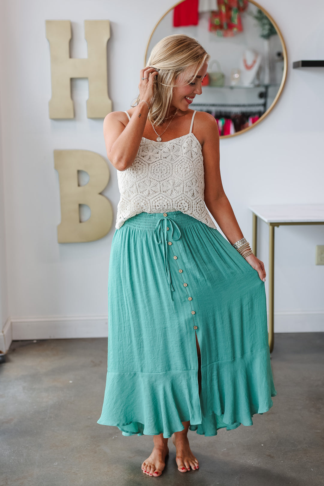 Button Up Midi Skirt - Pistachio