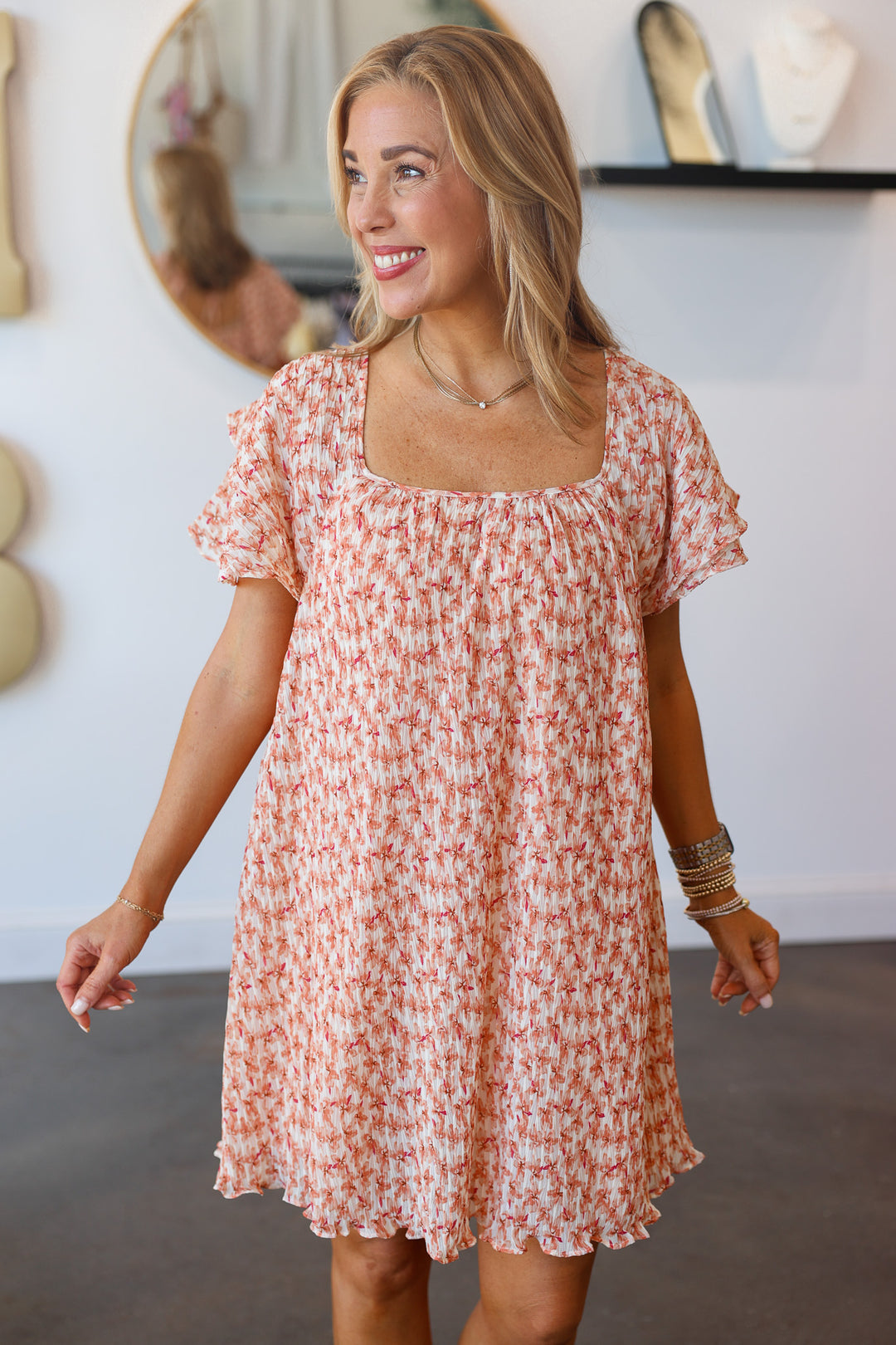 Floral Tie Back Mini Dress - Apricot Small Floral Tie Back Mini Dress - Apricot Small