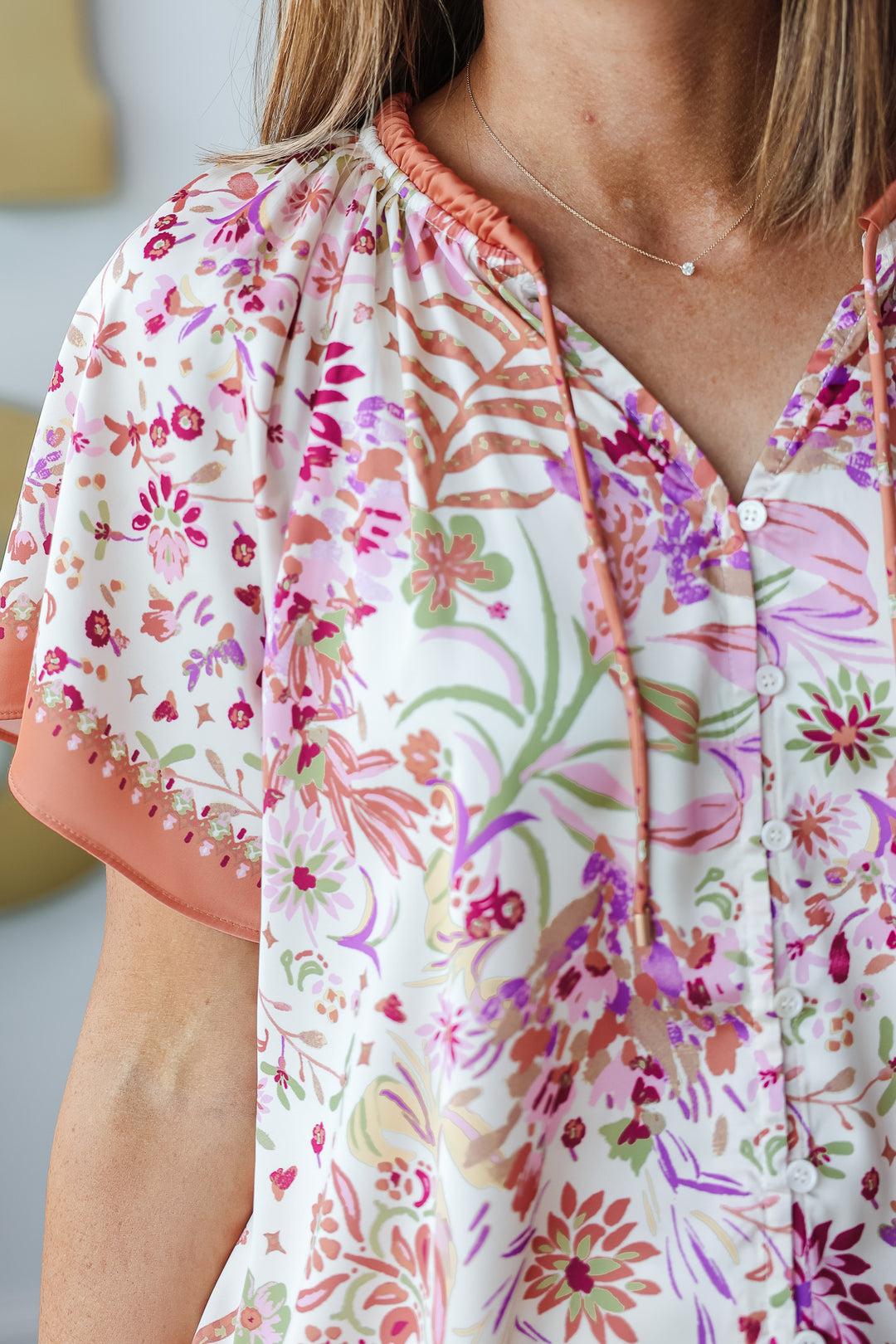 Printed Tie Neck Top