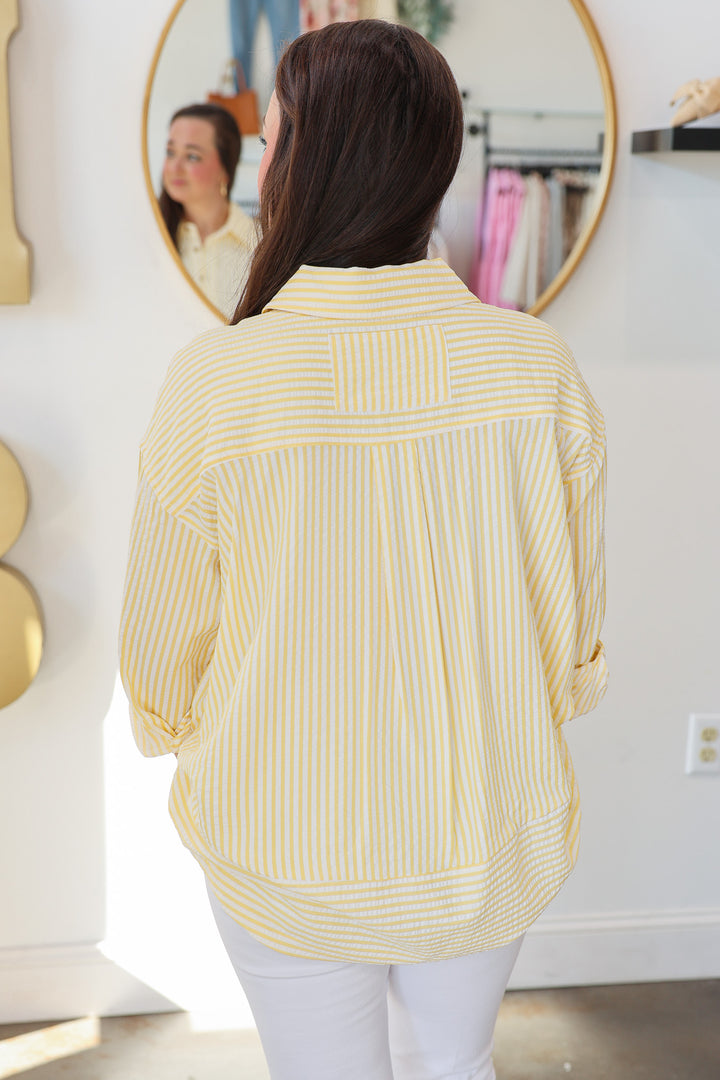 Striped Button Down Top - Yellow