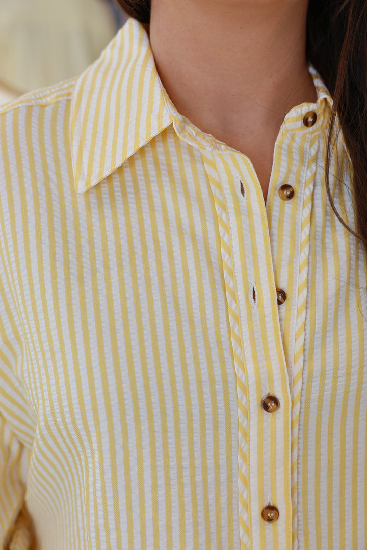 Striped Button Down Top - Yellow