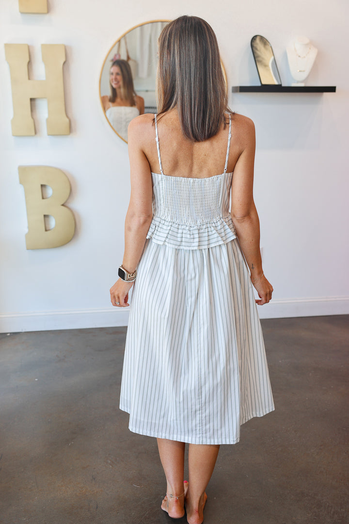 Striped Peplum Midi Dress - Blue