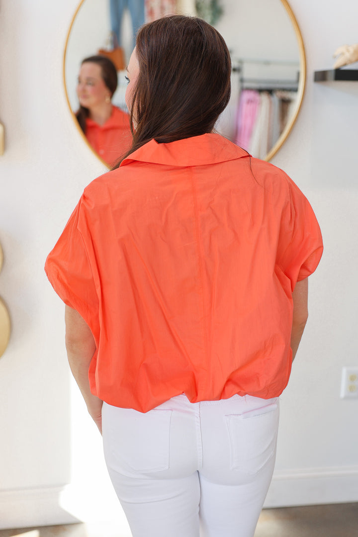 Bubble Hem Button Up Top - Melon