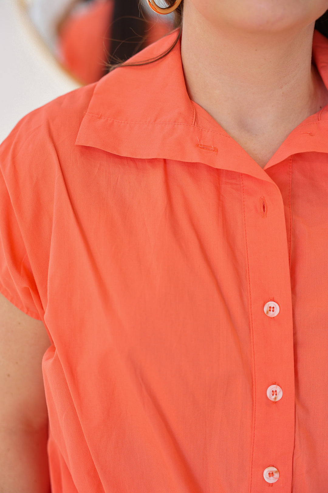 Bubble Hem Button Up Top - Melon