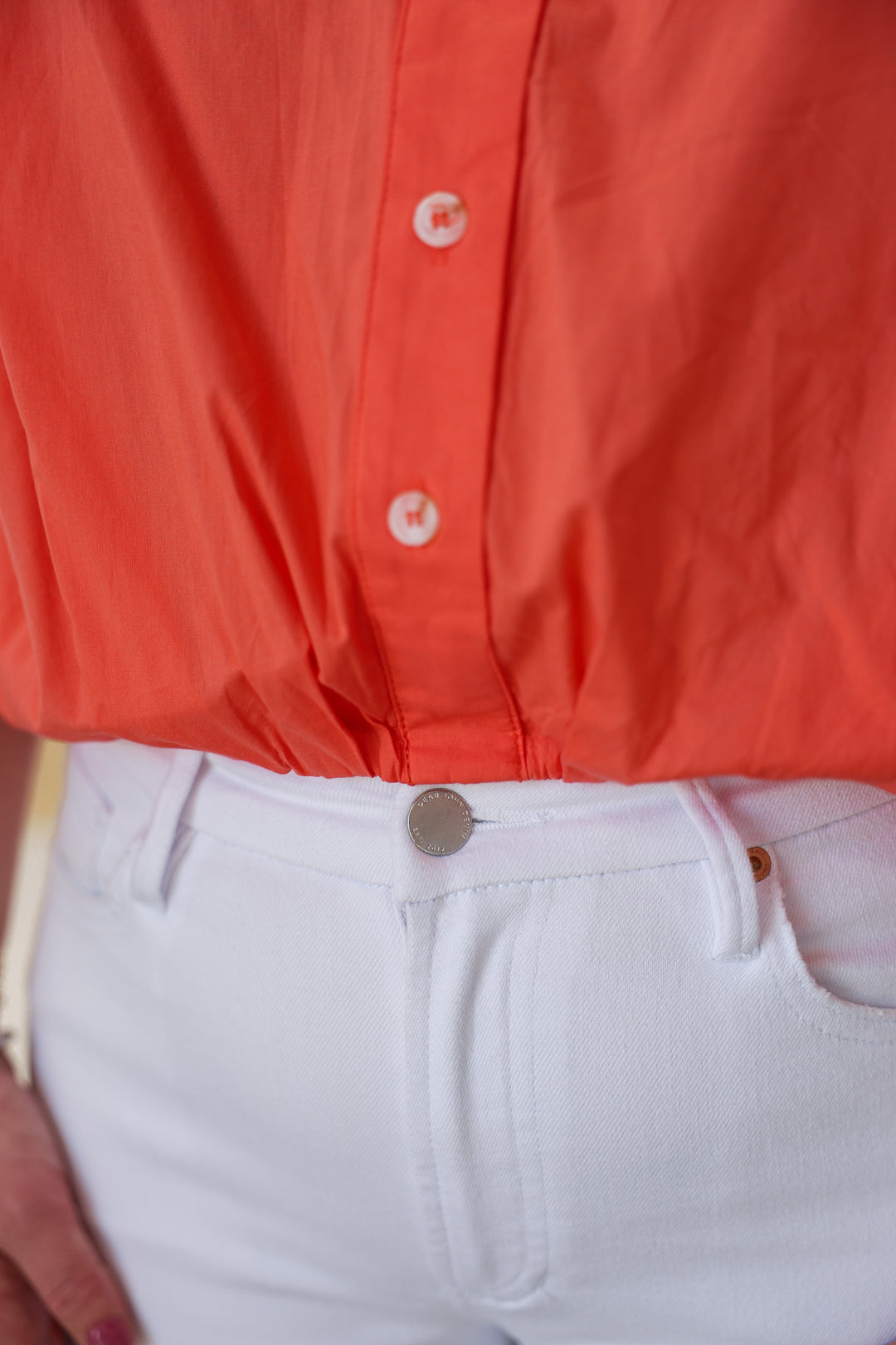 Bubble Hem Button Up Top - Melon