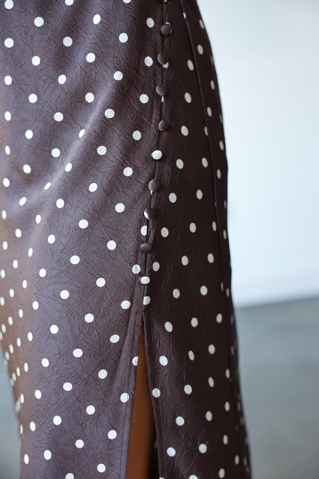 Cowl Neck Polka Dot Dress - Brown