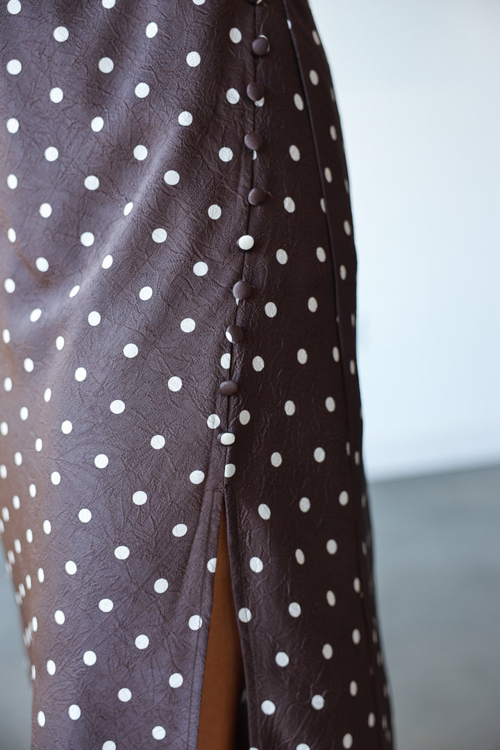 Cowl Neck Polka Dot Dress - Brown