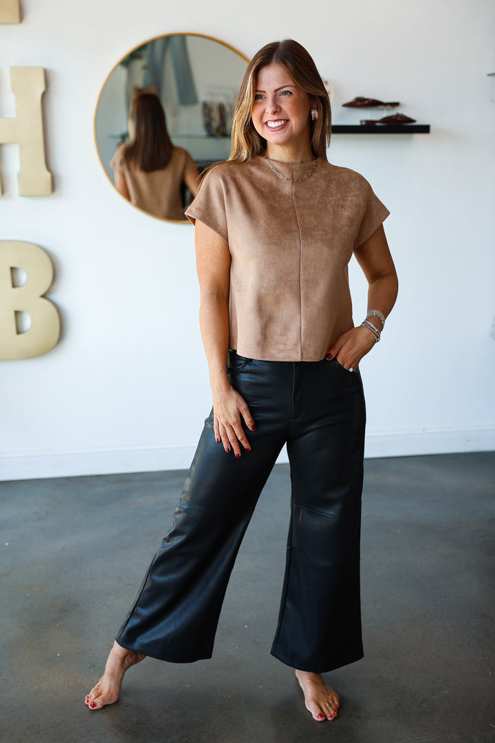 Faux Leather Wide Leg Pants - Black