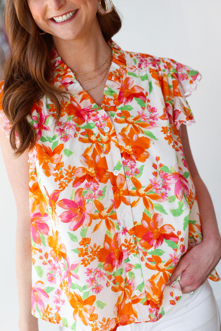 Ruffle Collar Floral Blouse