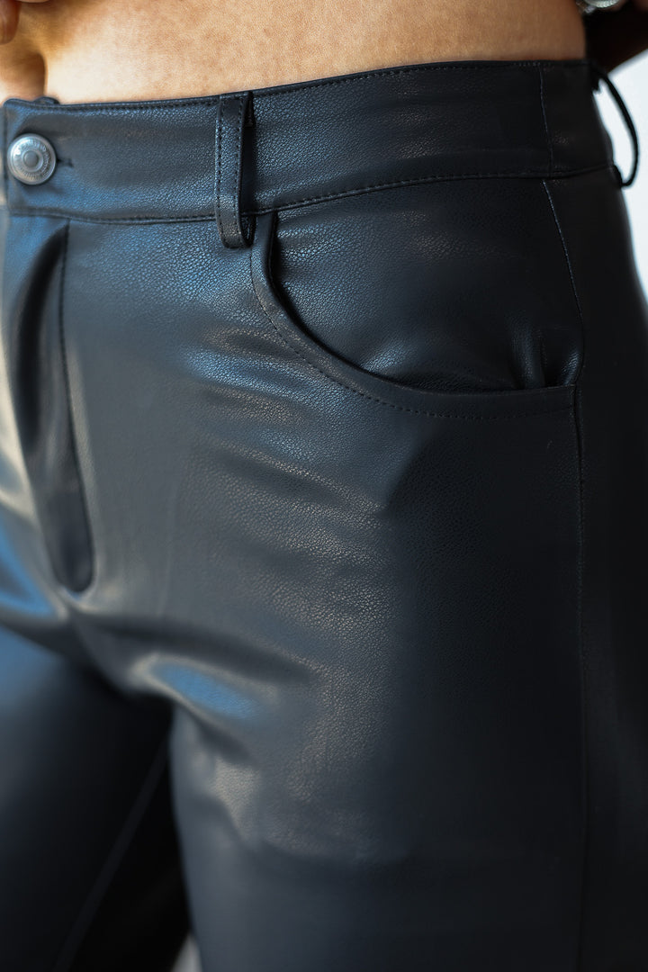 Faux Leather Wide Leg Pants - Black