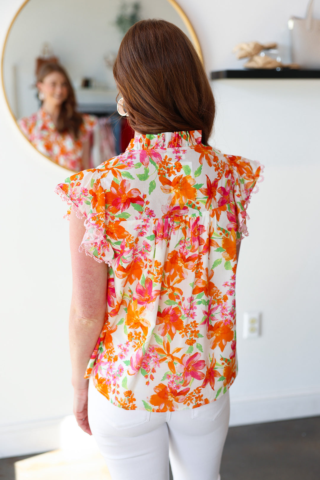 Ruffle Collar Floral Blouse