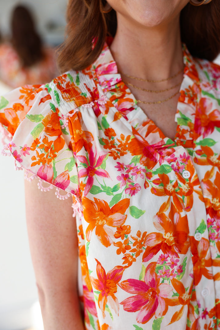 Ruffle Collar Floral Blouse