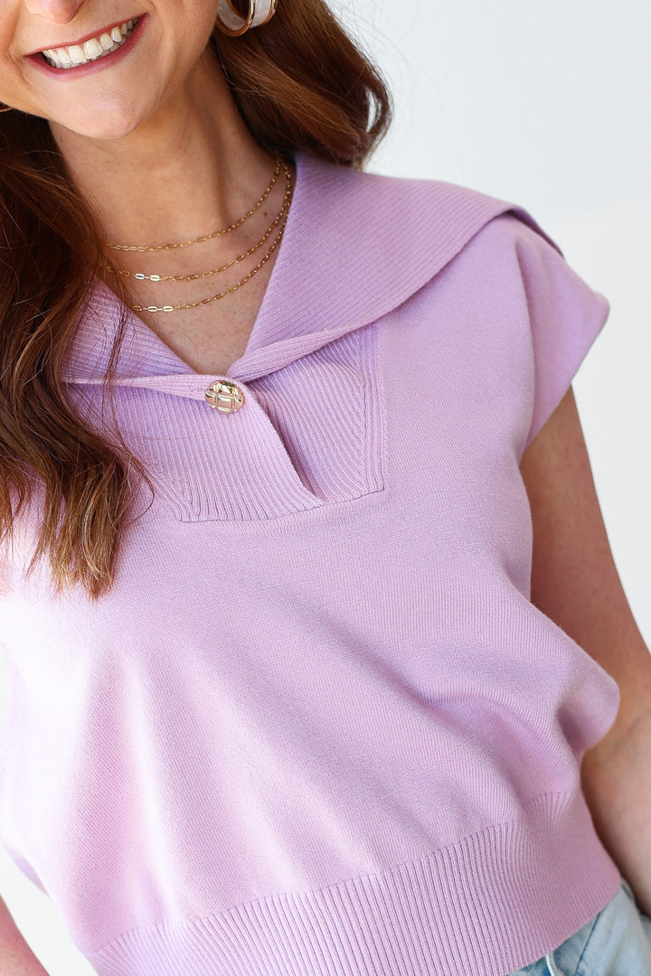 Oversized Collar Knit Top - Lavender