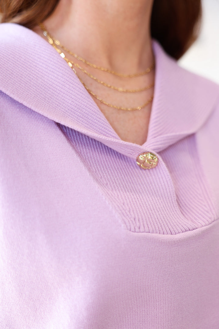 Oversized Collar Knit Top - Lavender