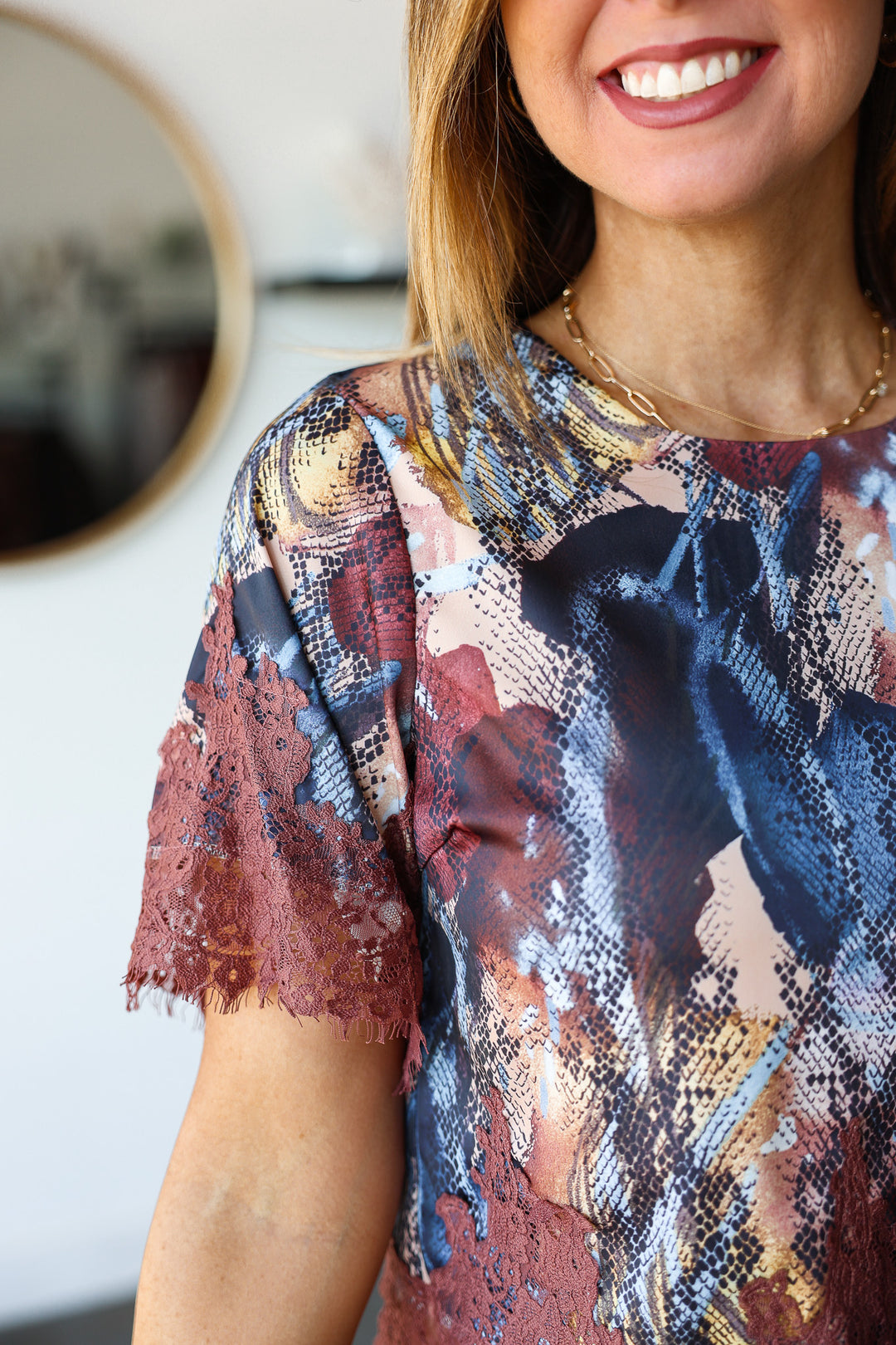 Lace Trim Printed Top