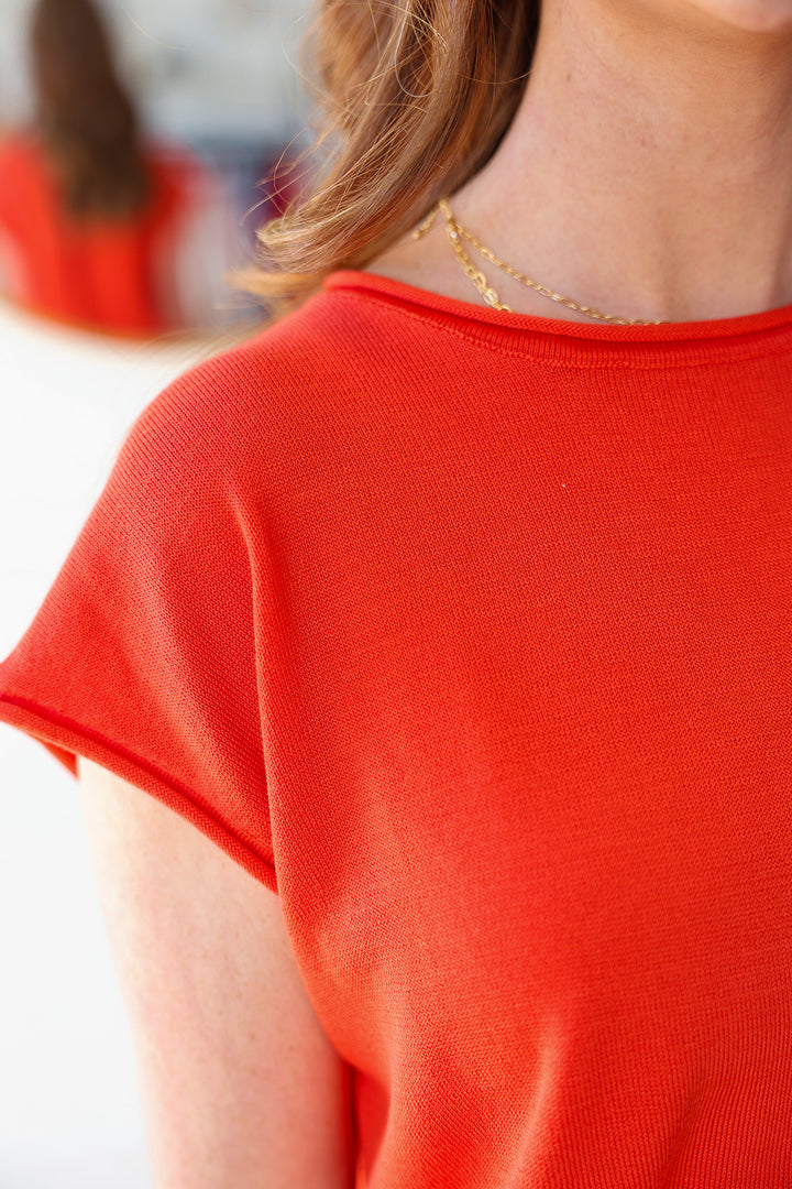 Cap Sleeve Knit Top - Poppy