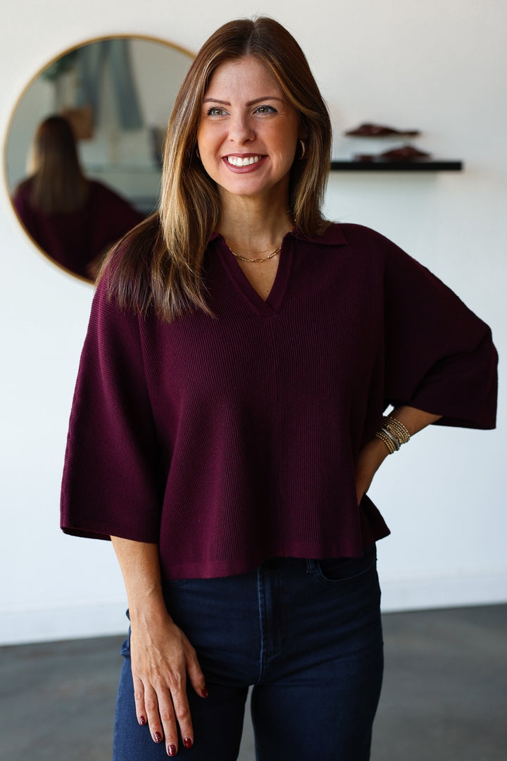 Ribbed Texture Sweater - Merlot