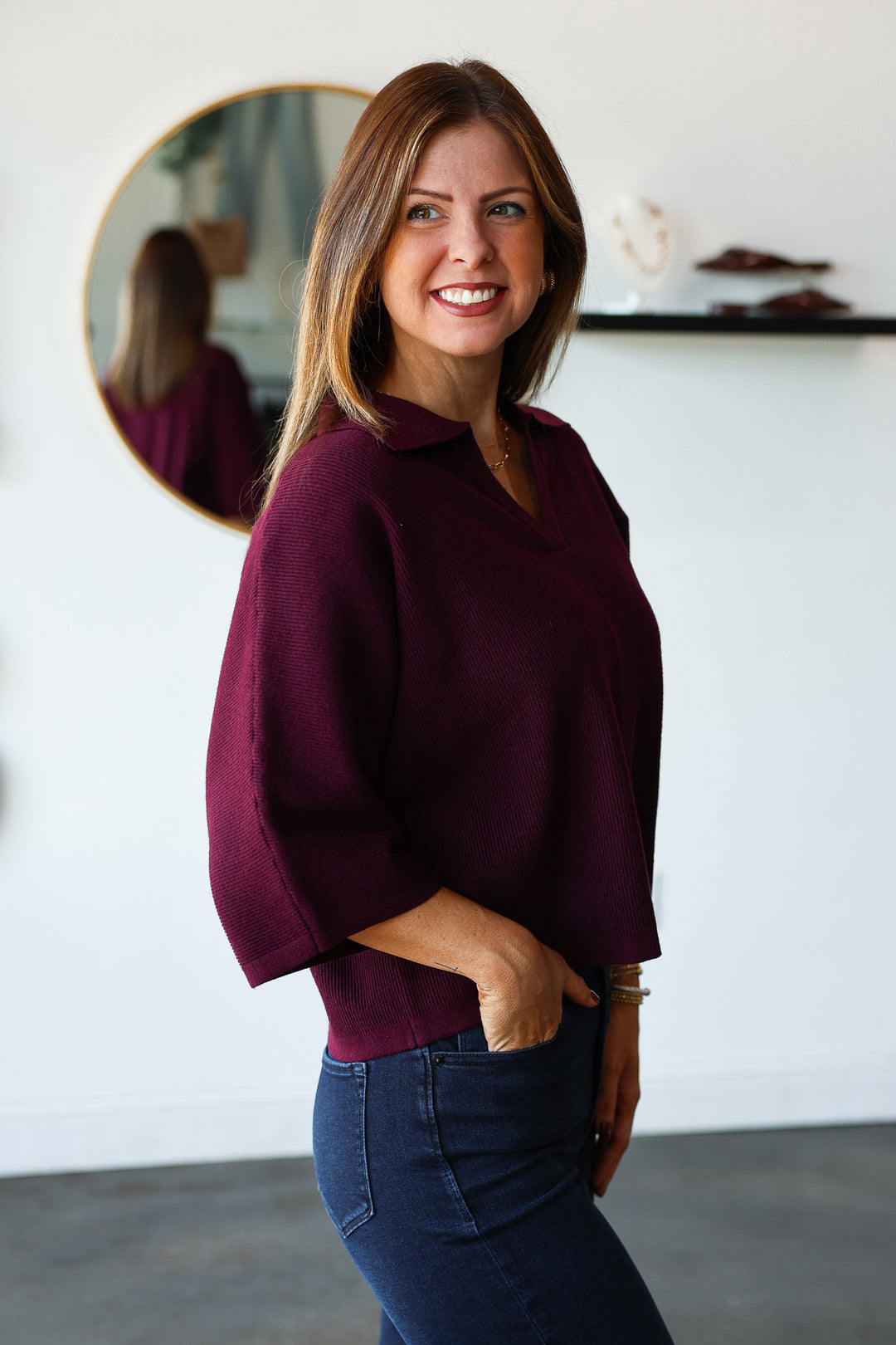 Ribbed Texture Sweater - Merlot