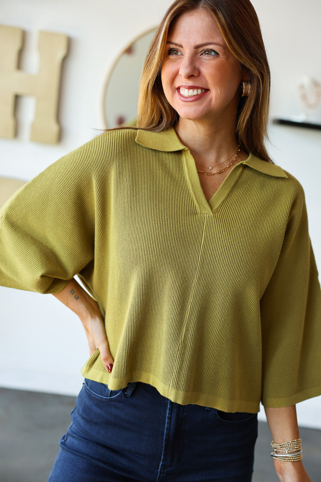 Ribbed Texture Sweater - Olive