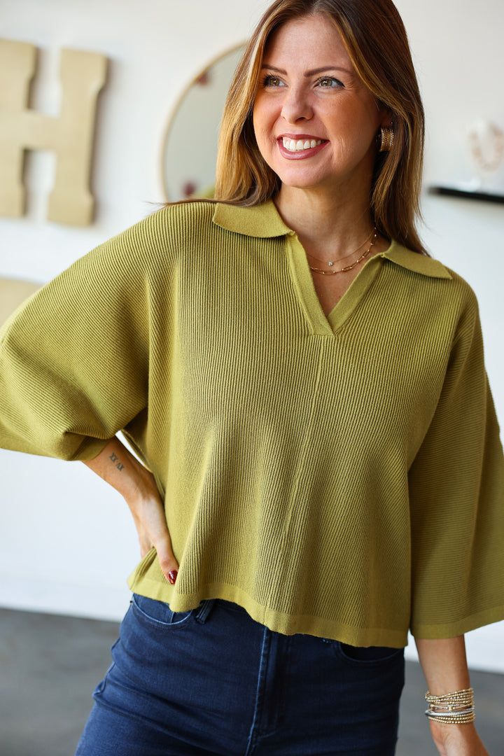 Ribbed Texture Sweater - Olive