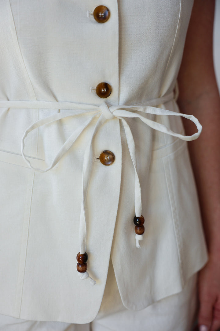 Button Front Top - White