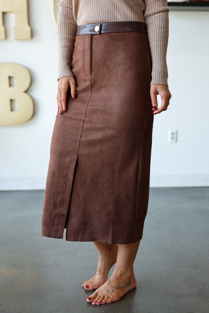 Suede Pencil Skirt - Brown