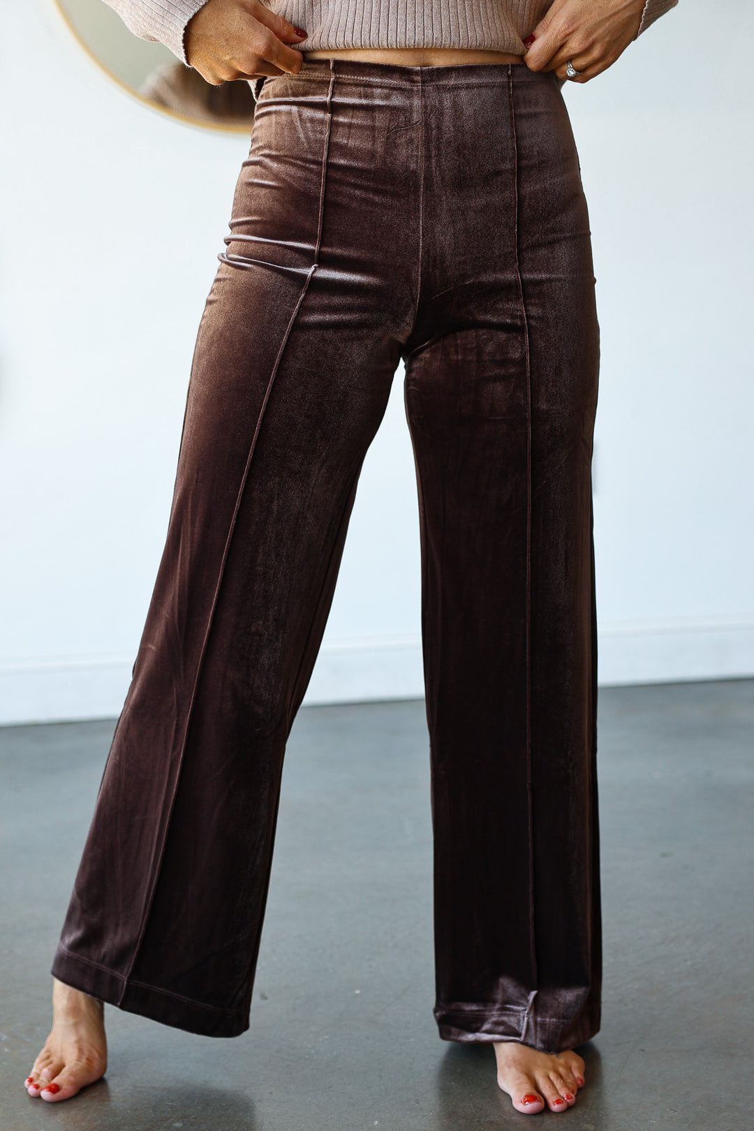 Velvet Pintuck Seam Pants - Dark Brown