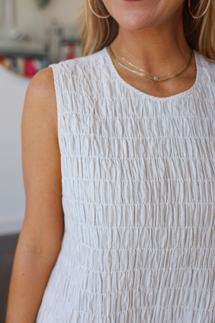 Smocked Bodice Drop Waist Midi Dress