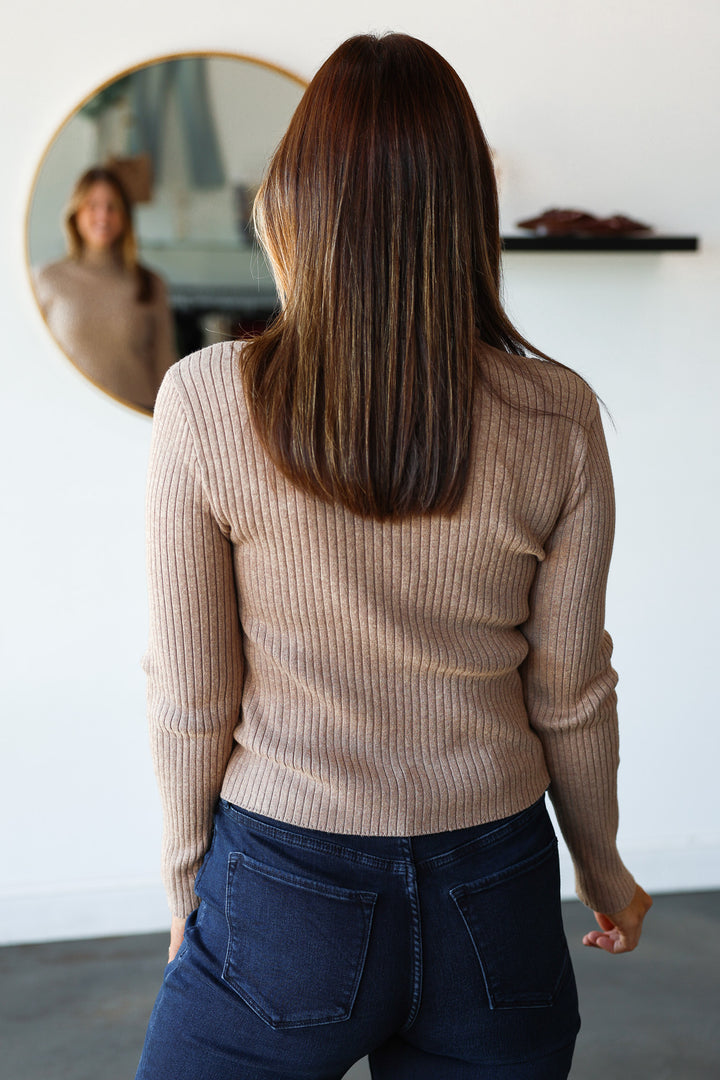 Ribbed Turtleneck Sweater - Taupe