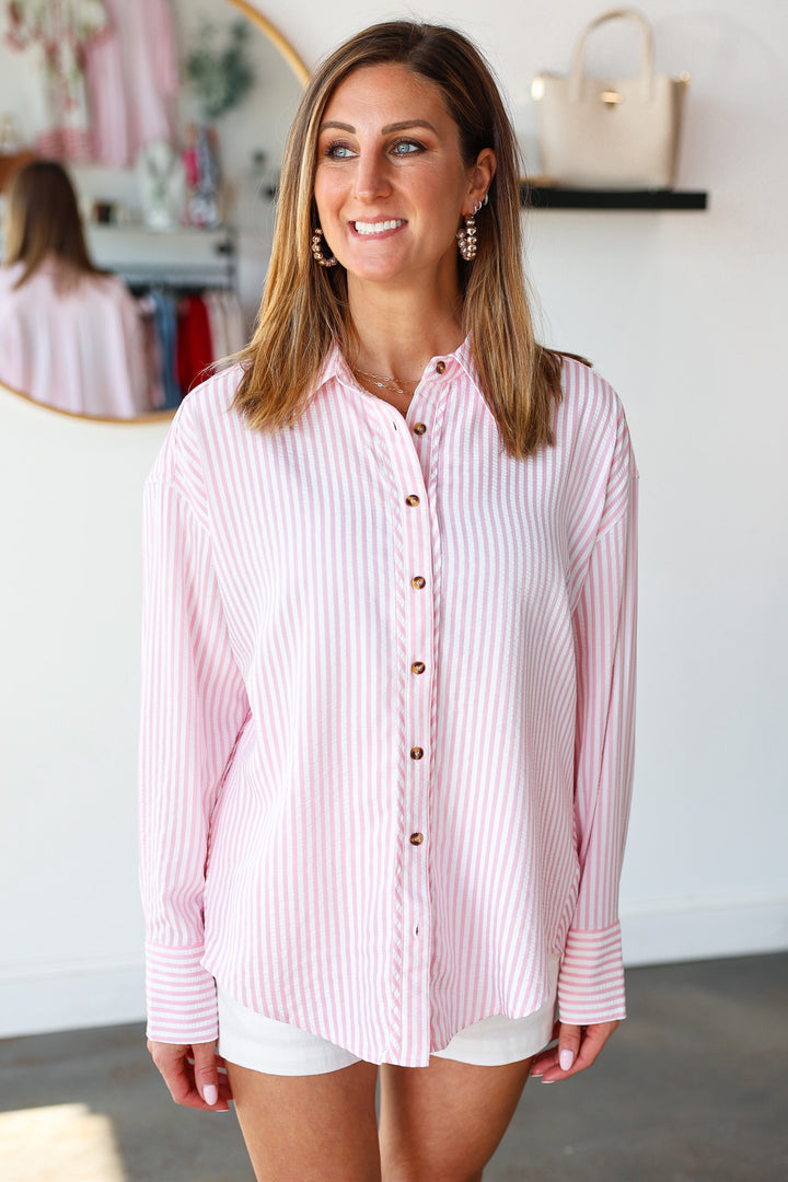 Striped Button Down - Pink