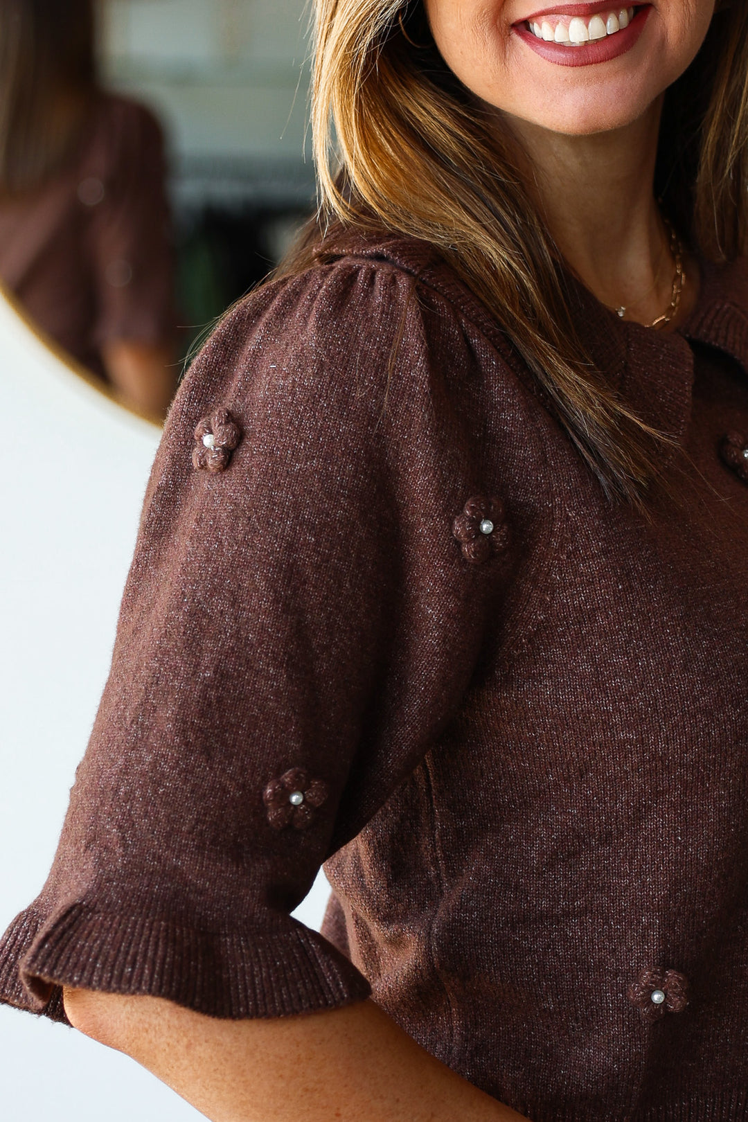 Floral Embellished Sweater - Brown