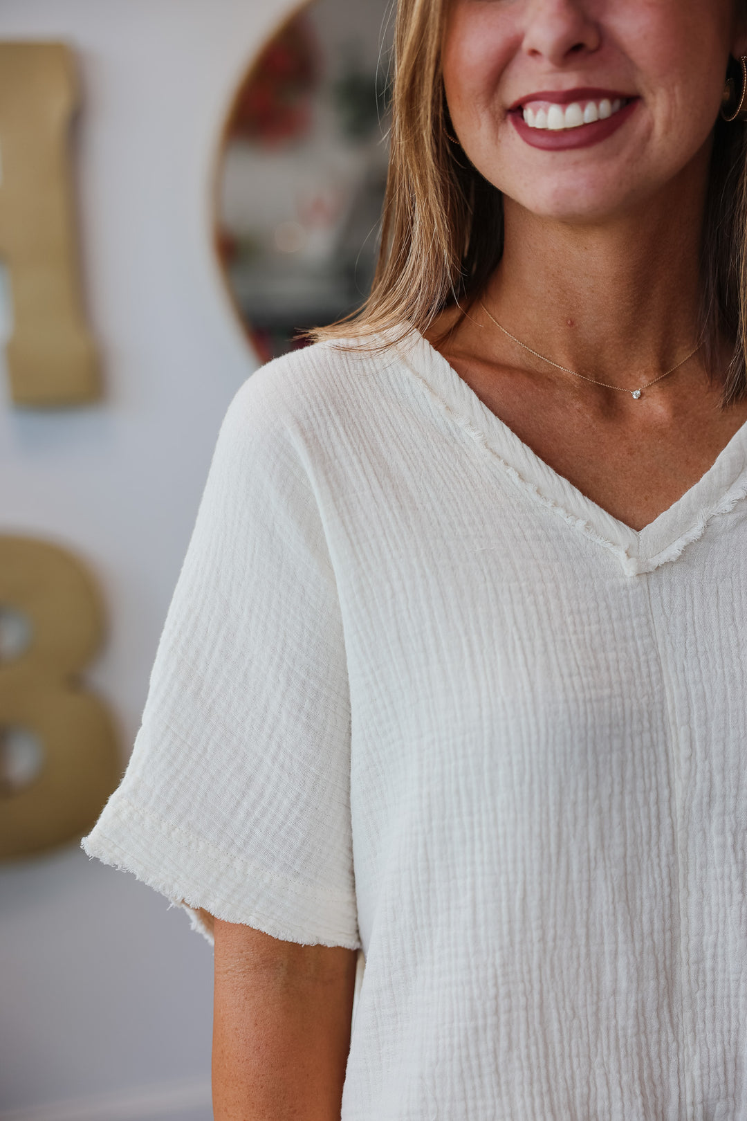 Raw Edge Gauze Top - Cream