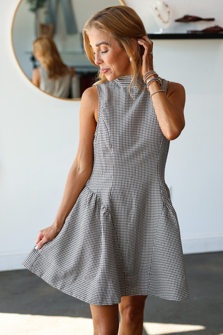 Mock Neck Gingham Dress