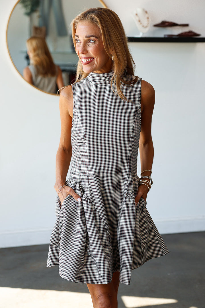 Mock Neck Gingham Dress