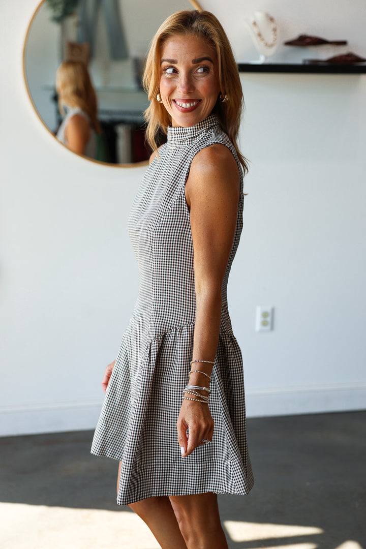 Mock Neck Gingham Dress